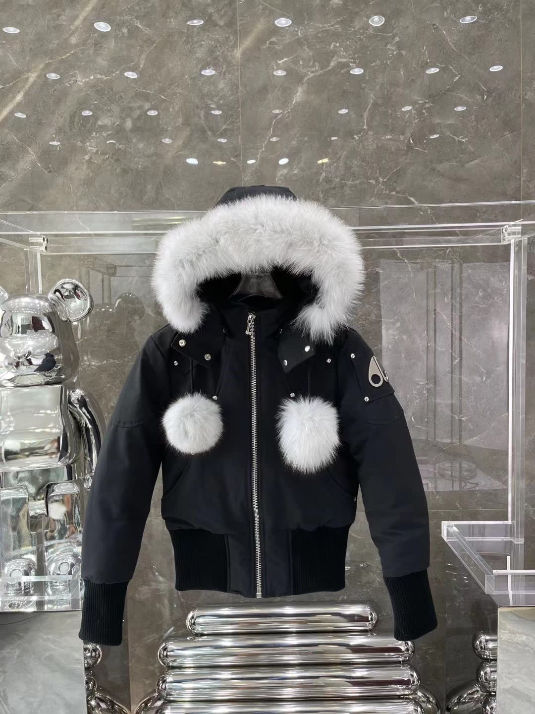 Moose Knuckles Fur Pom Bomber Jacket Moose Knuckles Fur Pom Bomber Jacket